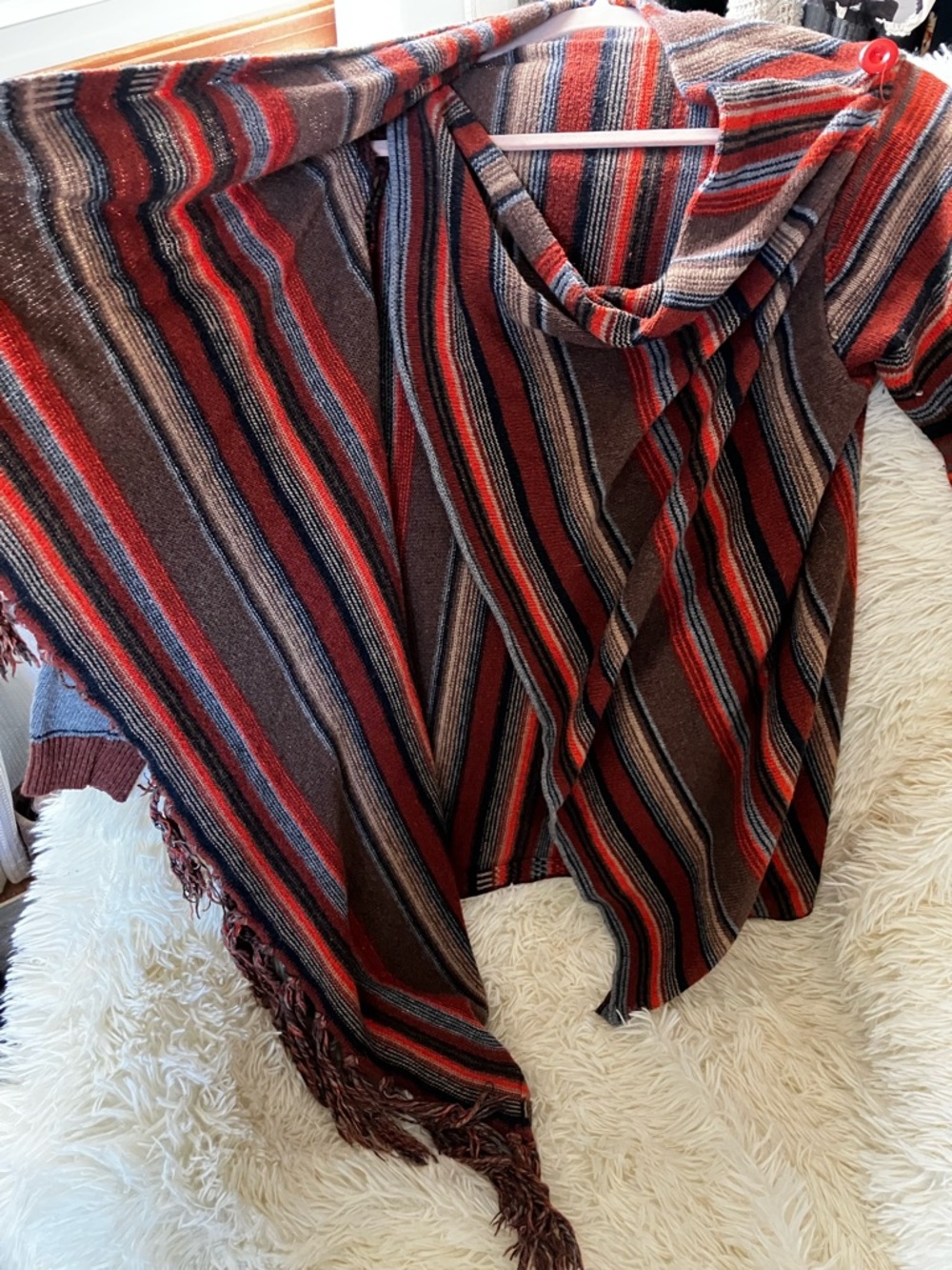 Striped Fringe Open Front Cardigan - Rust Multi - Picture 5 of 6